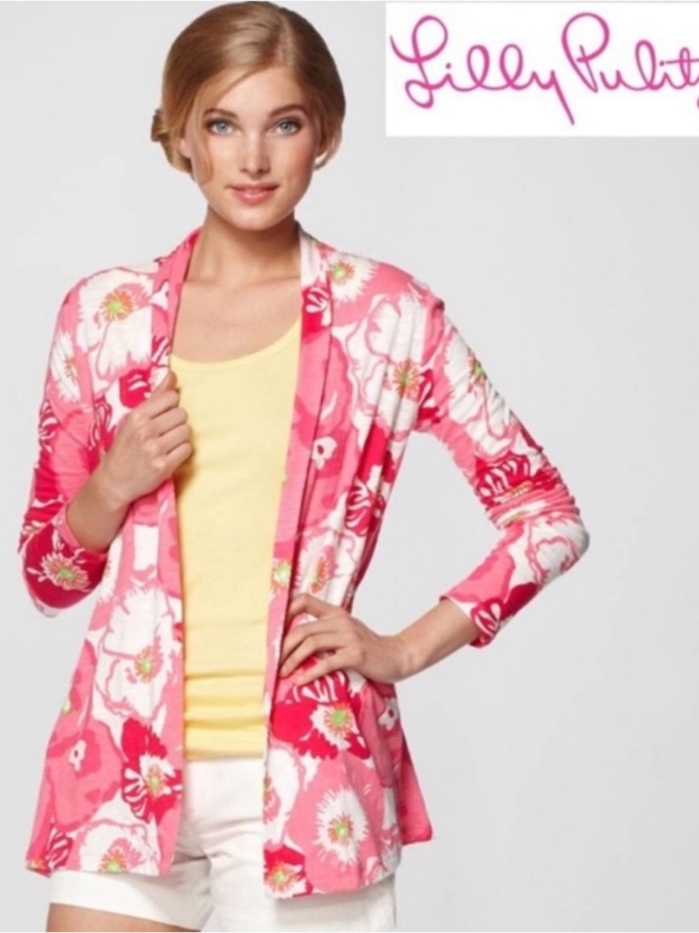 Lilly Pulitzer Katia Wrap Cardigan in Hotty Pink Cherry Begonias Print